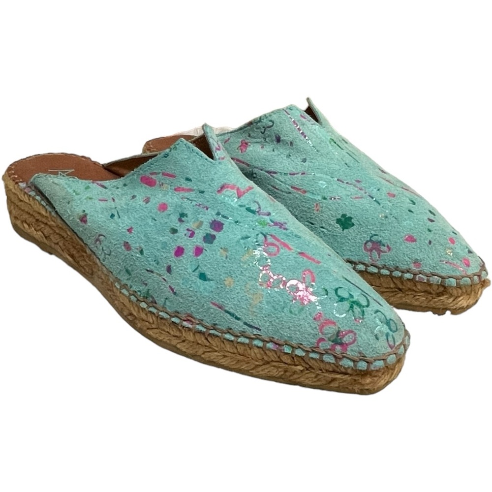 AEDO Espadrille Mules Bohemian Artisan Painted Suede Leather Size 37/7 Spain